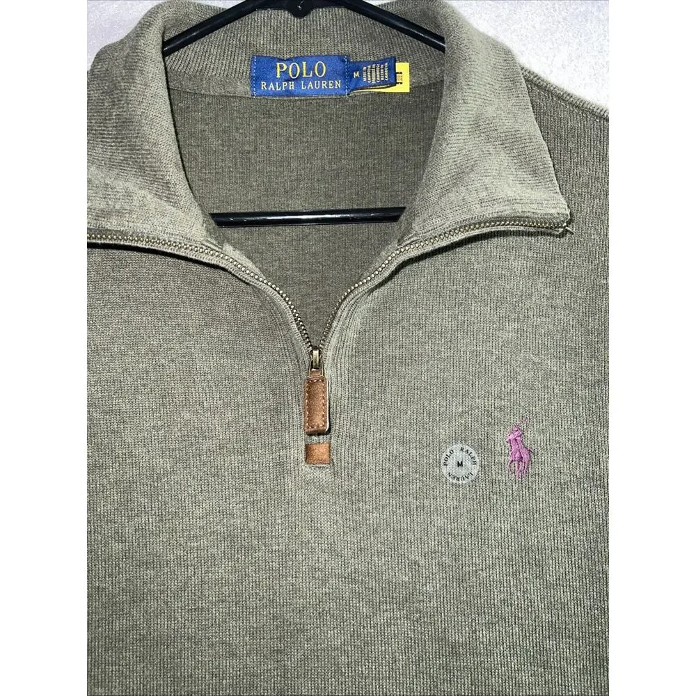 New Polo Ralph Lauren Sweater Adult Medium Olive 1/4 Zip Pullover Mock Neck NWOT